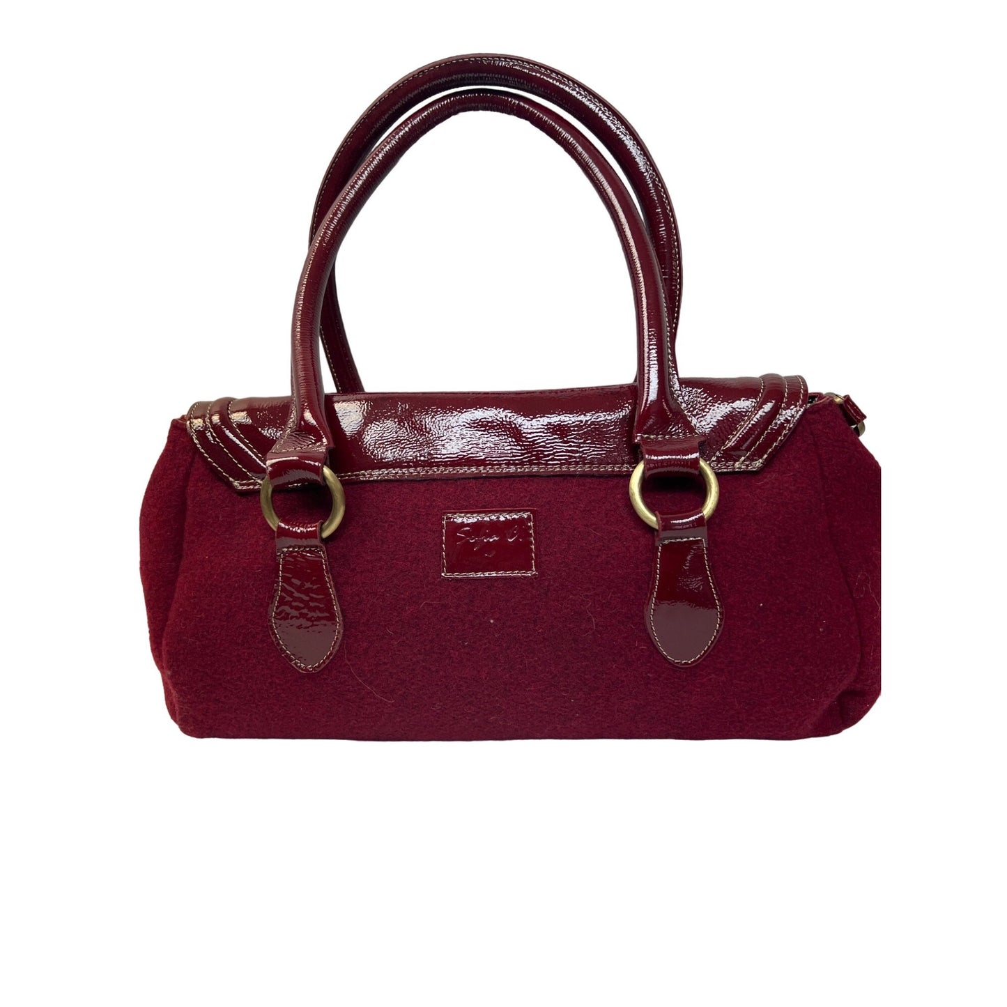 Sofia C Red Wool Felt Shoulder Bag with Patent Leather Trim