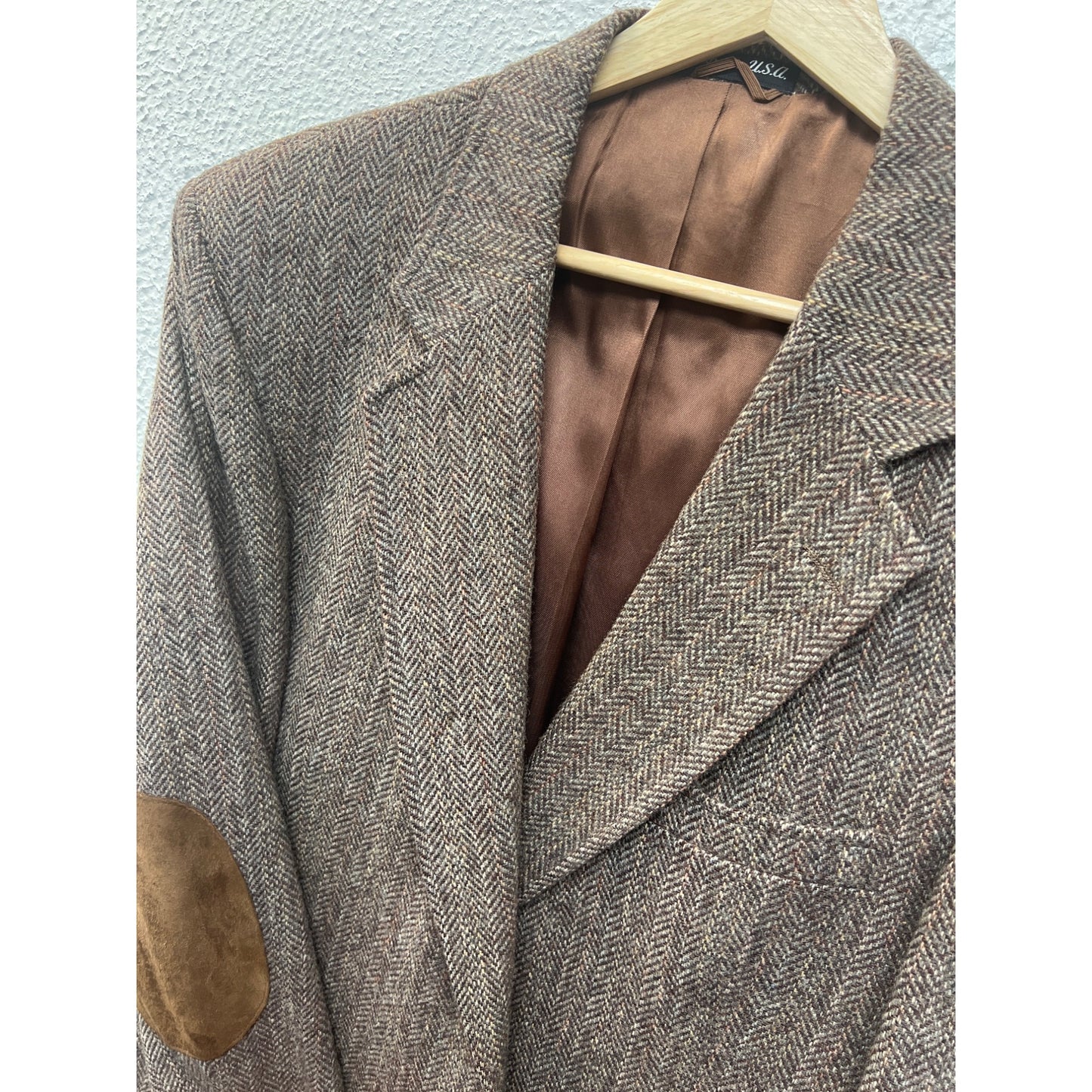Stafford Hampshire Vintage Brown Wool Blazer with Faux Suede Elbow Patches