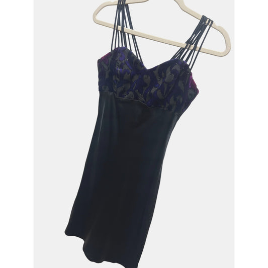 All That Jazz Vintage Y2K Whimsy Goth Black Satin & Velvet Burnout Slip Dress