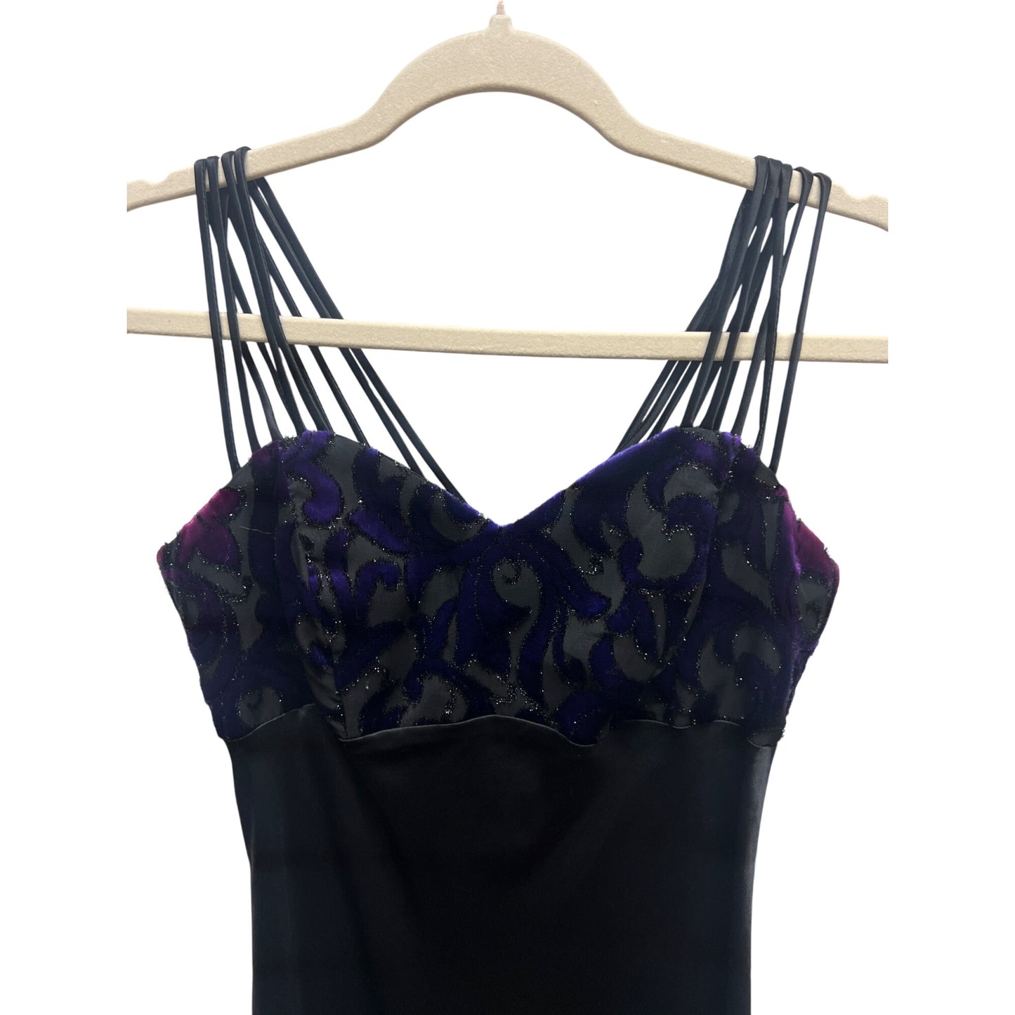 All That Jazz Vintage Y2K Whimsy Goth Black Satin & Velvet Burnout Slip Dress