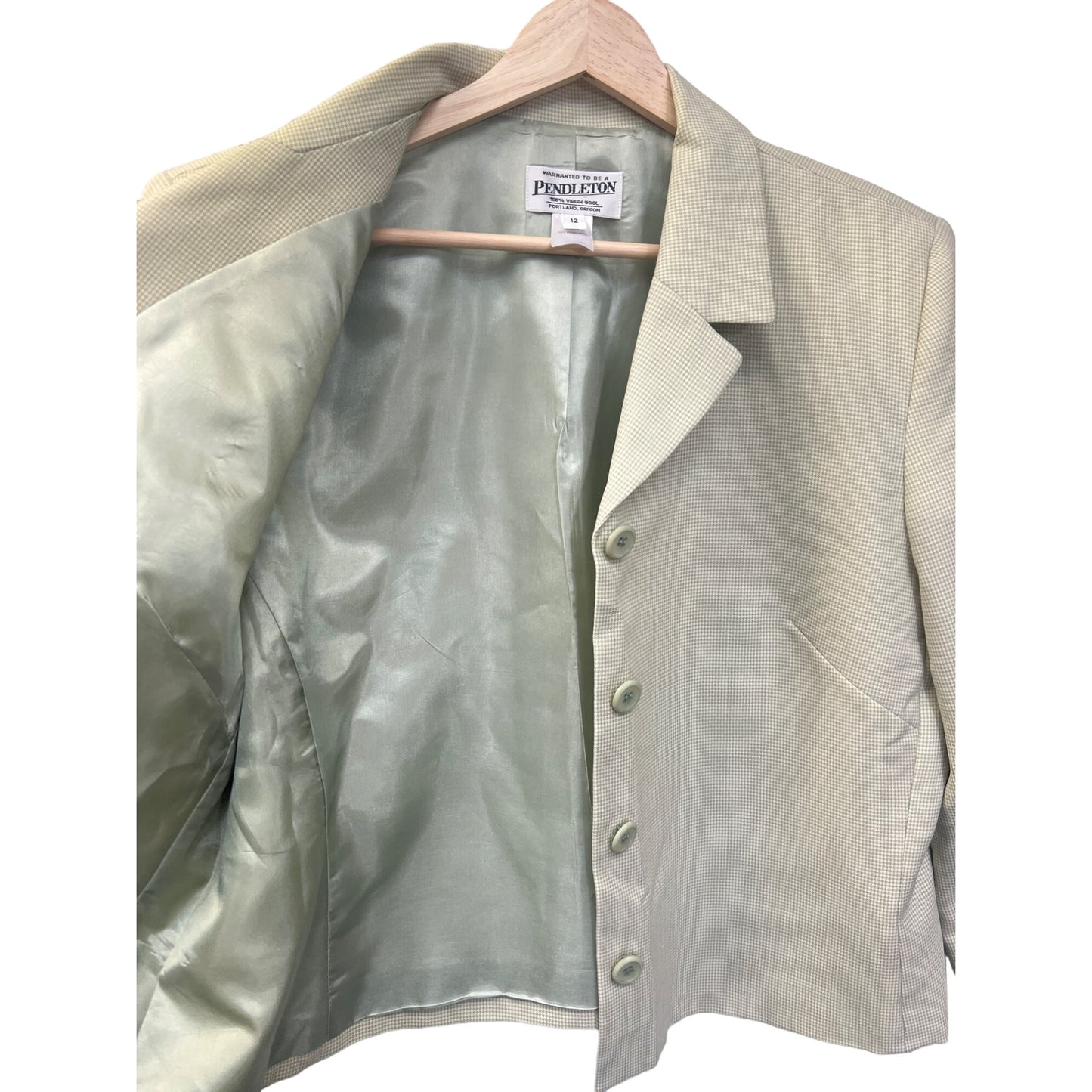 Pendleton Vintage 80''s Light Green Gingham Cropped Blazer