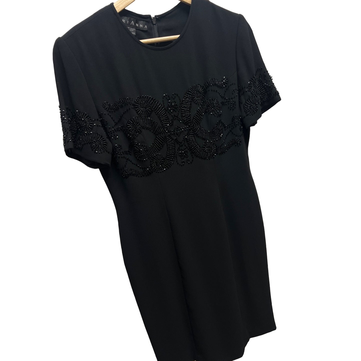 Marianna Vintage Black Short Sleeve Beaded Evening Cocktail Dress