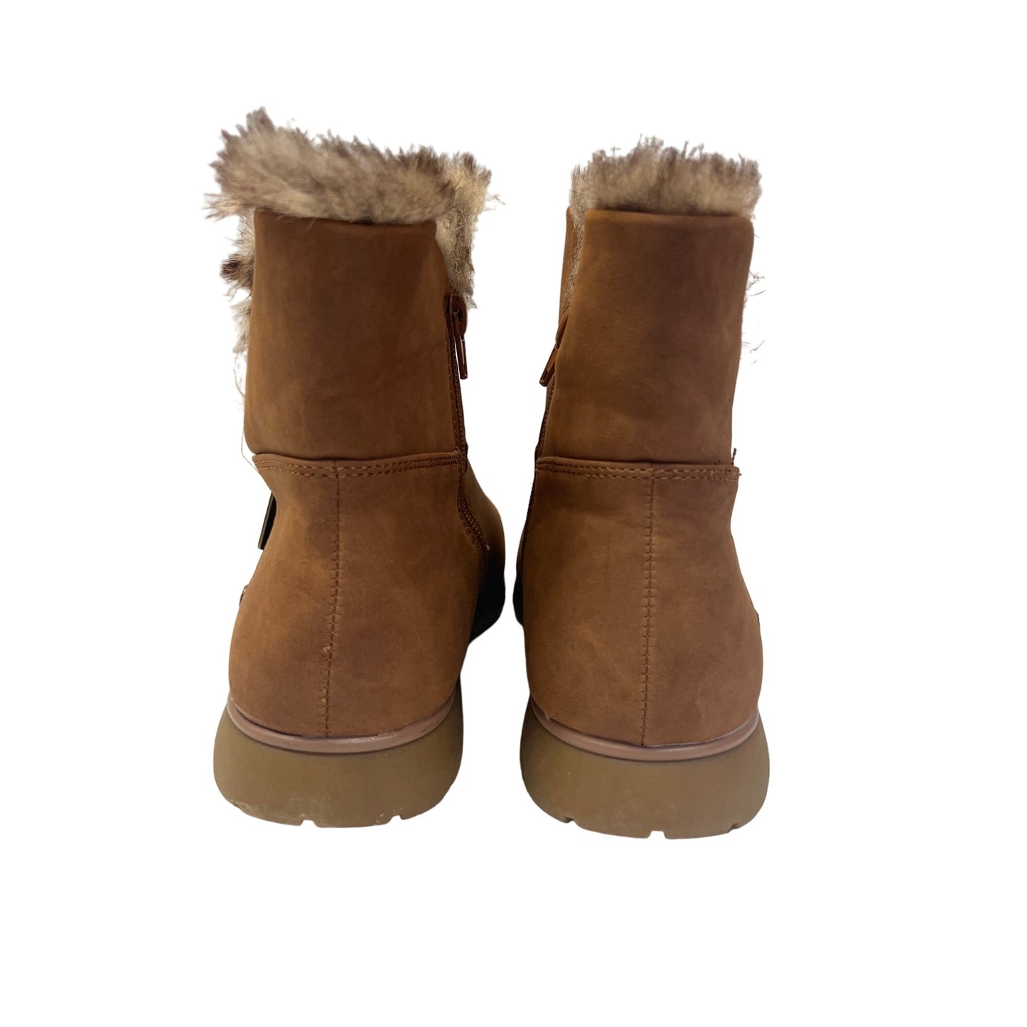 London Fog Wendyl Zip Up Tan Suede Leather Cream Sherpa Winter Booties