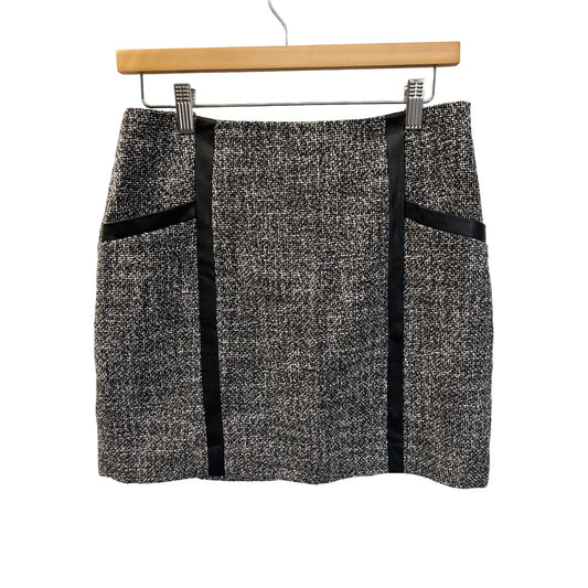 Banana Republic Gray with Black Faux Leather Trim Tweed Wool Blend Mini Skirt
