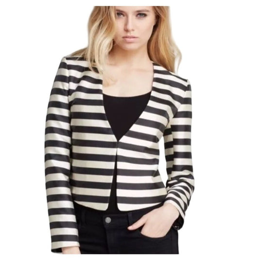 Dolce Vita Anthropologie Black and Ivory Striped Cropped Blazer