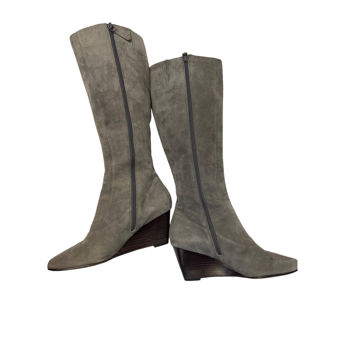 Cole Haan Cora Gray Leather Suede Tall Wedge Boots