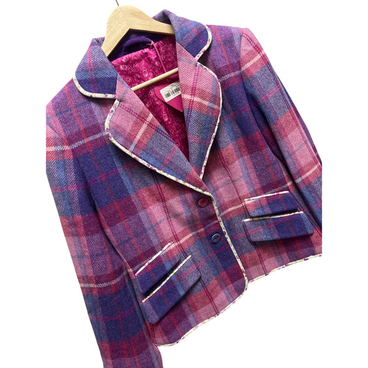 Ness NWT Pink and Purple Wool Plaid Oban Tailored Blazer