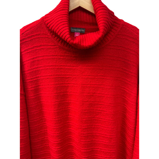 Vince Camuto Soft Red Oversized Ribbed Turtleneck Sweater