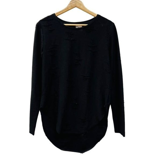 Divided H&M Black Long Sleeve Distressed Top