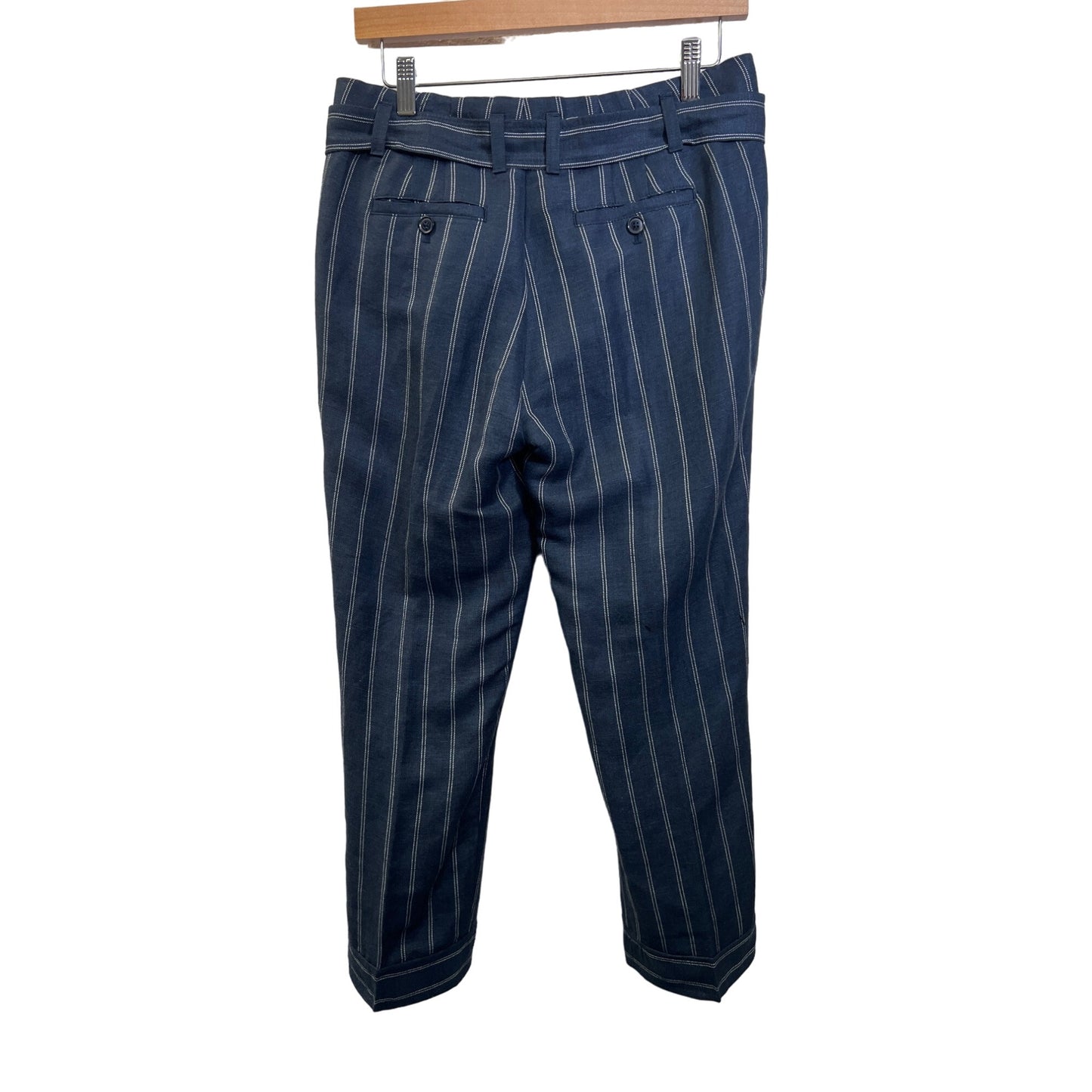 Banana Republic Avery Fit Blue and White Striped Belted Linen Pants