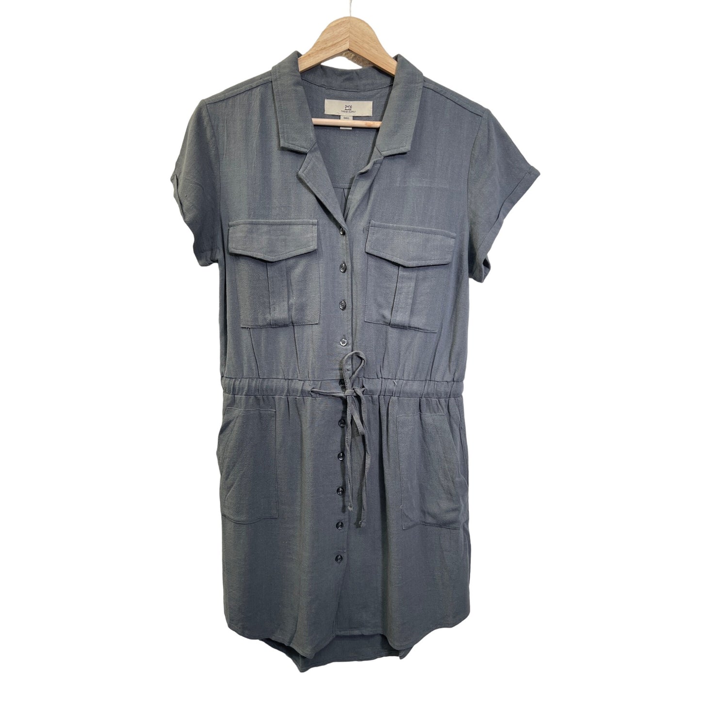 Thread & Supply Gray Linen Short Sleeve Shirt Dress