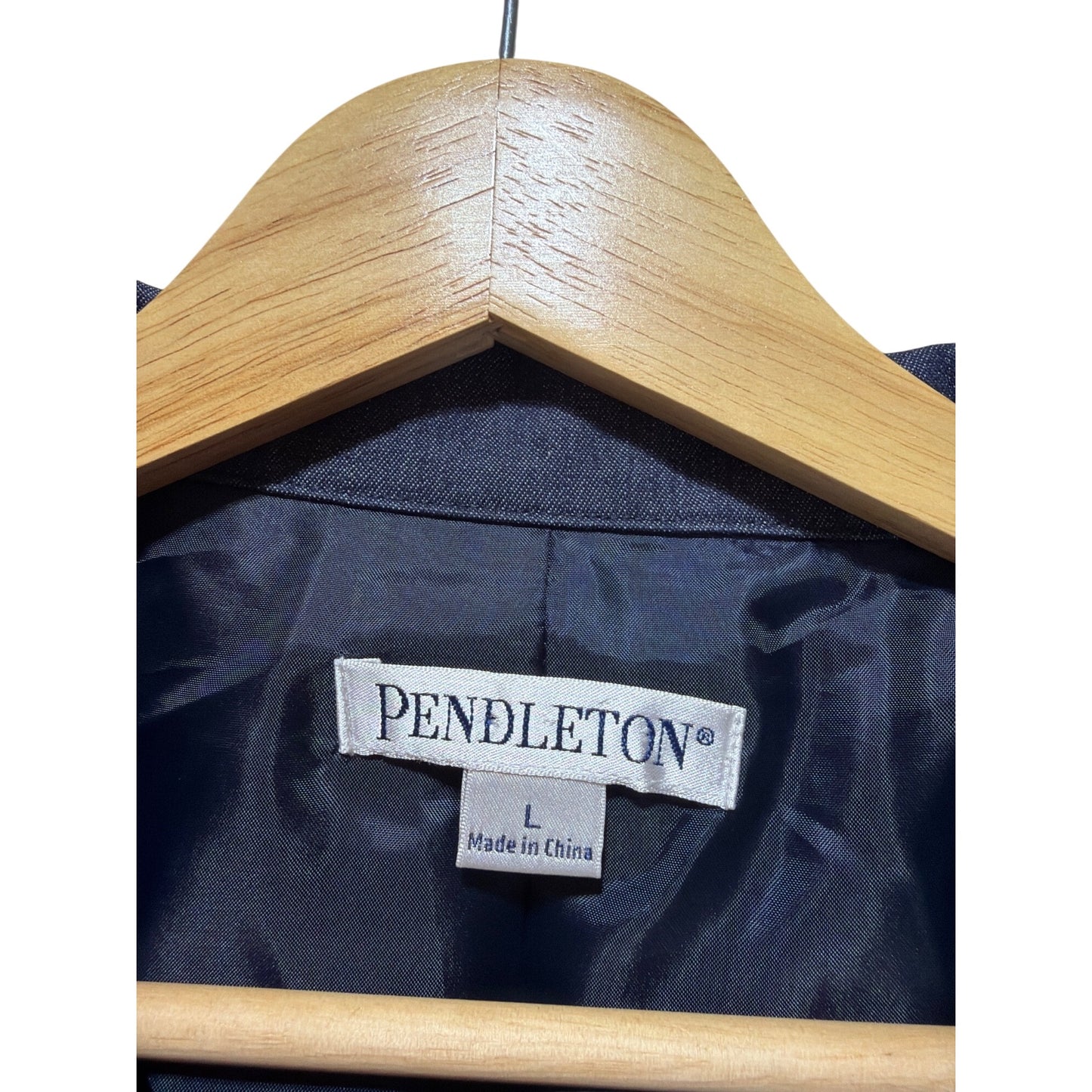 Pendleton Wool Blend Tweed & Denim Chambray Jacket Button-Front Mixed Media Design Womens Large Blue & White