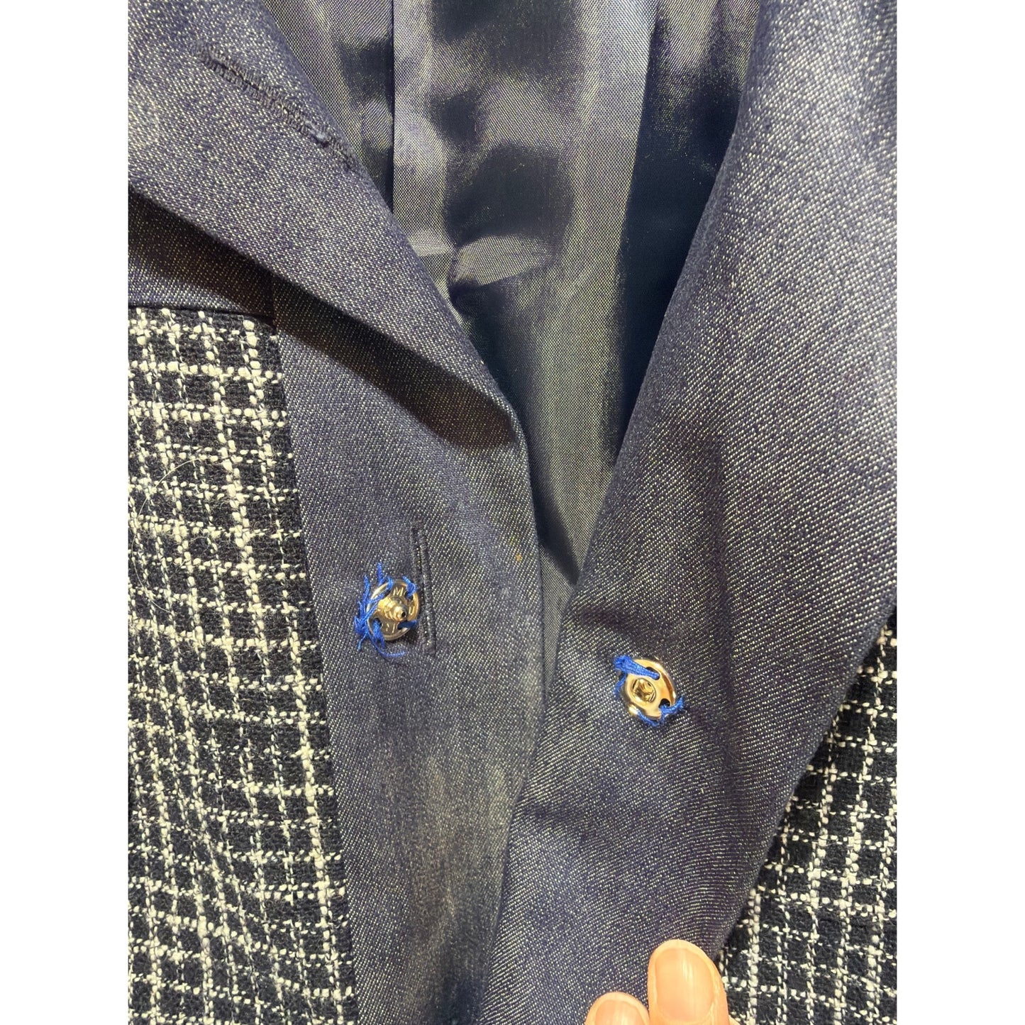 Pendleton Wool Blend Tweed & Denim Chambray Jacket Button-Front Mixed Media Design Womens Large Blue & White