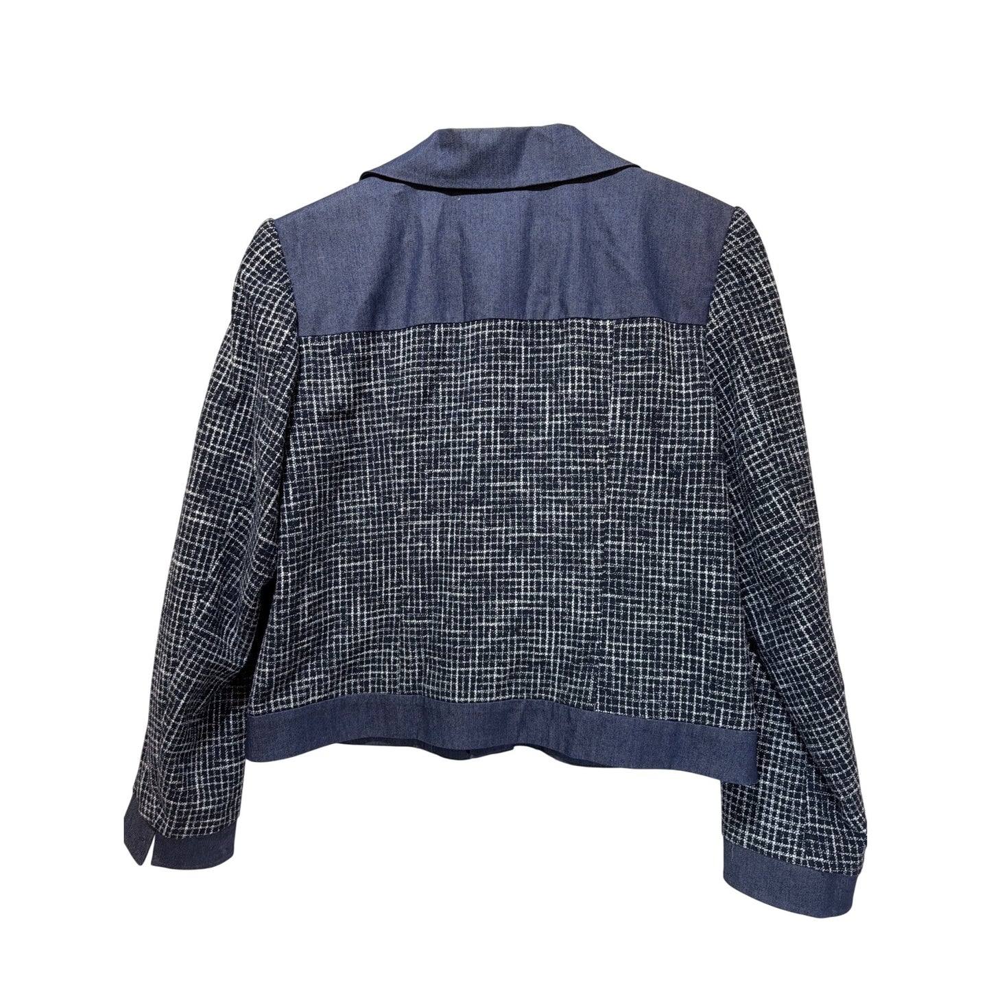 Pendleton Wool Blend Tweed & Denim Chambray Jacket Button-Front Mixed Media Design Womens Large Blue & White
