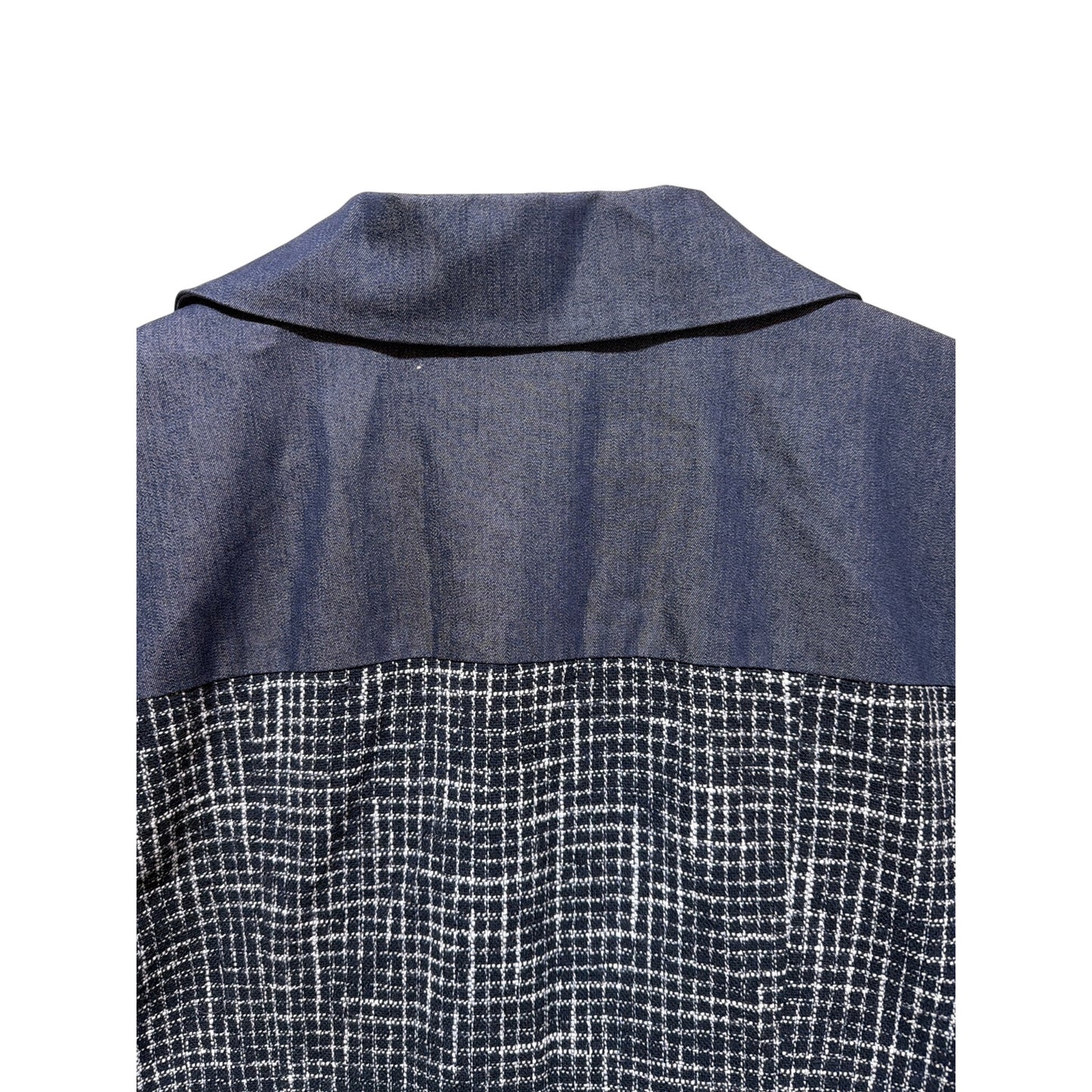 Pendleton Wool Blend Tweed & Denim Chambray Jacket Button-Front Mixed Media Design Womens Large Blue & White