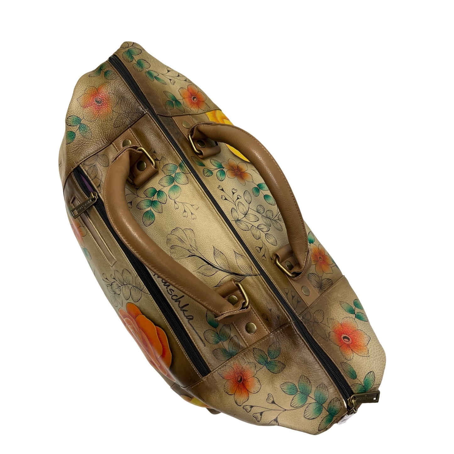 Anuschka Large Leather Hand Painted Butterfly Satchel Duffle Bag