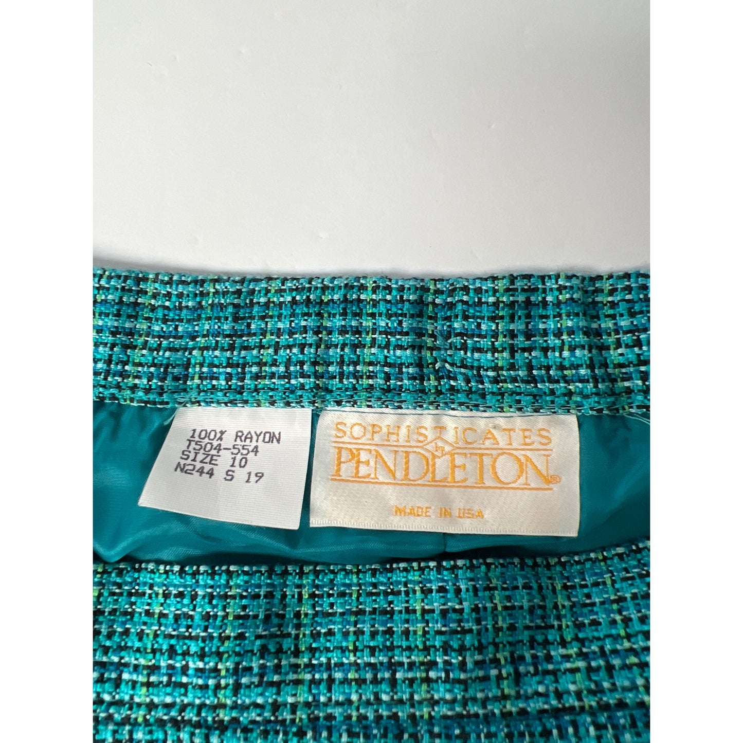 Pendleton Country Sophisticates Vintage 90's Teal Plaid Tweed Wool Pencil Skirt