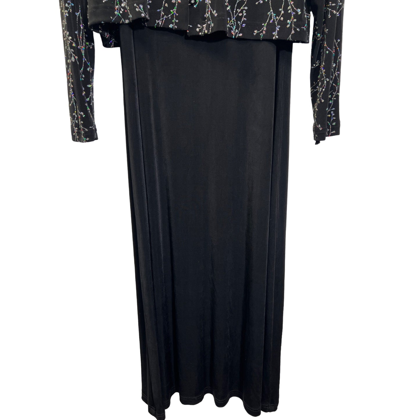 Ronni Nicole Vintage Black and Silver Floral Sparkle Knit Evening Dress Set