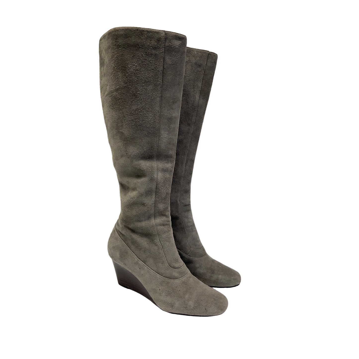 Cole Haan Cora Gray Leather Suede Tall Wedge Boots