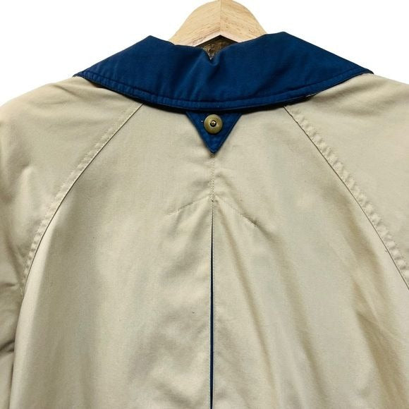London Fog Vintage Tan Utility Raincoat with Blue Collar
