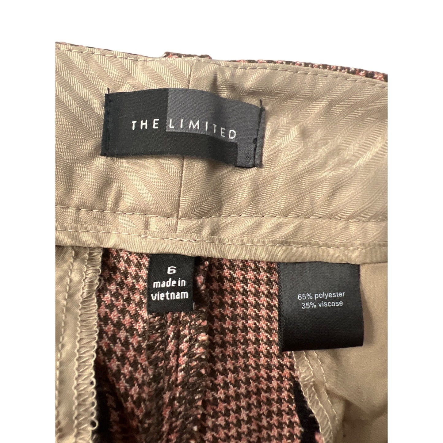 The Limited Pink and Brown Houndstooth Trousers