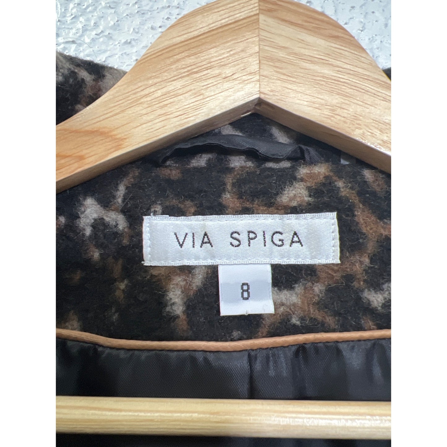 Via Spiga Stand Collar Wine Leopard Wool Blend Overcoat