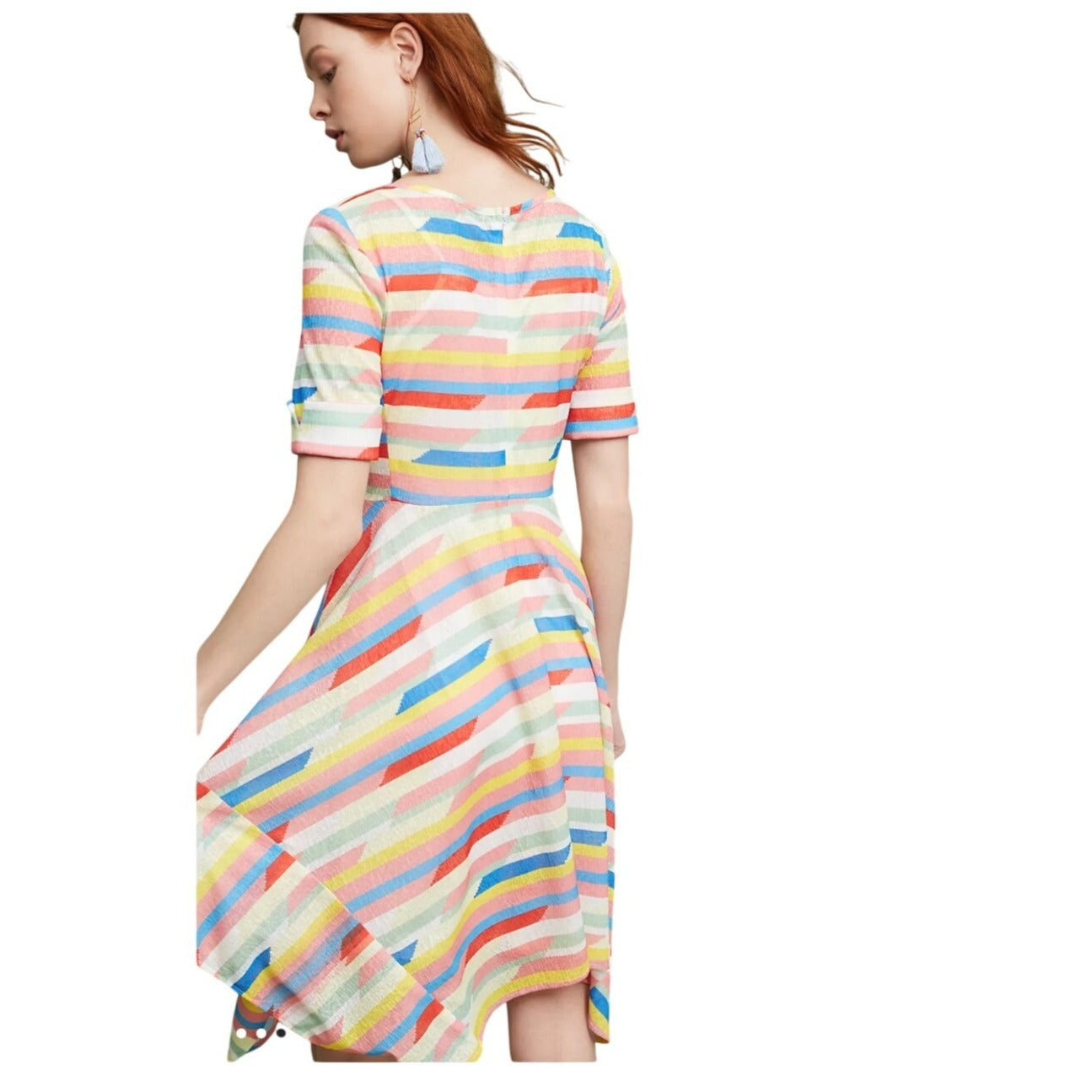 Eva France Anthropologie Carrie Tie Waist Asymetrical Spriped Dress