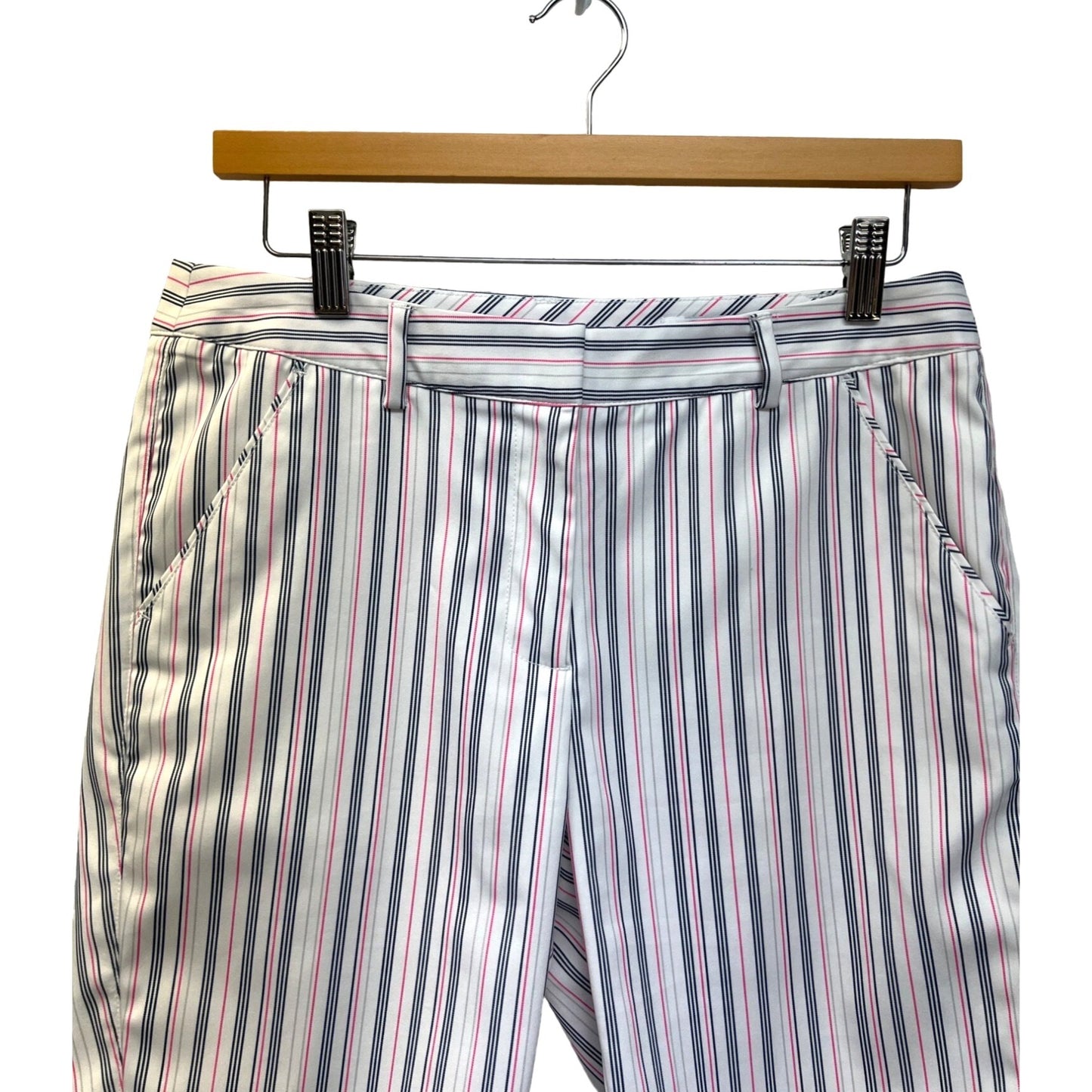 Greg Norman White with Navy & Pink Pinstripe Golfing Chino Shorts