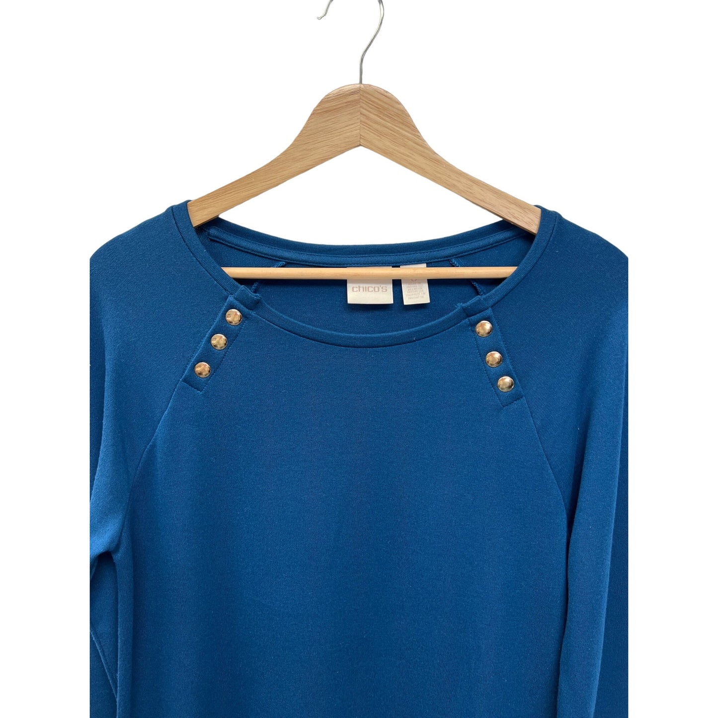 Chico's Soft Knit Blue Sweater with Gold Buttons
