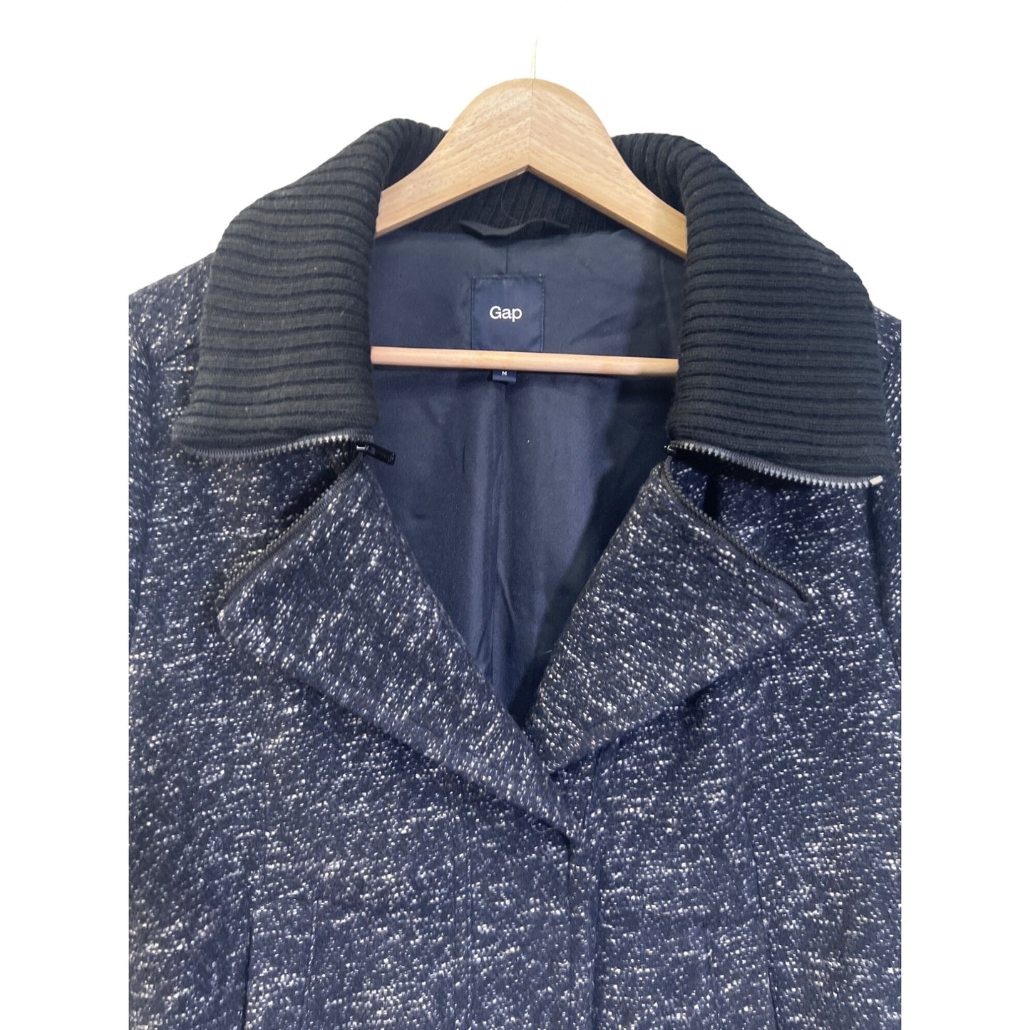 Gap Blue and Black Wool Blend Tweed Moto Jacket