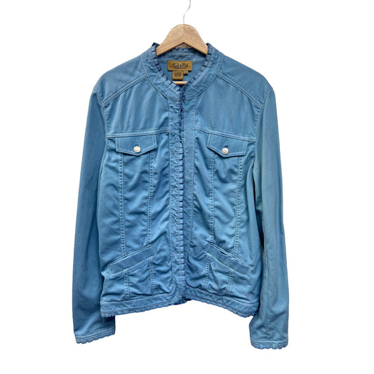 Peck & Peck Weekend Blue Trucker Style Jacket with Ruffle Trim
