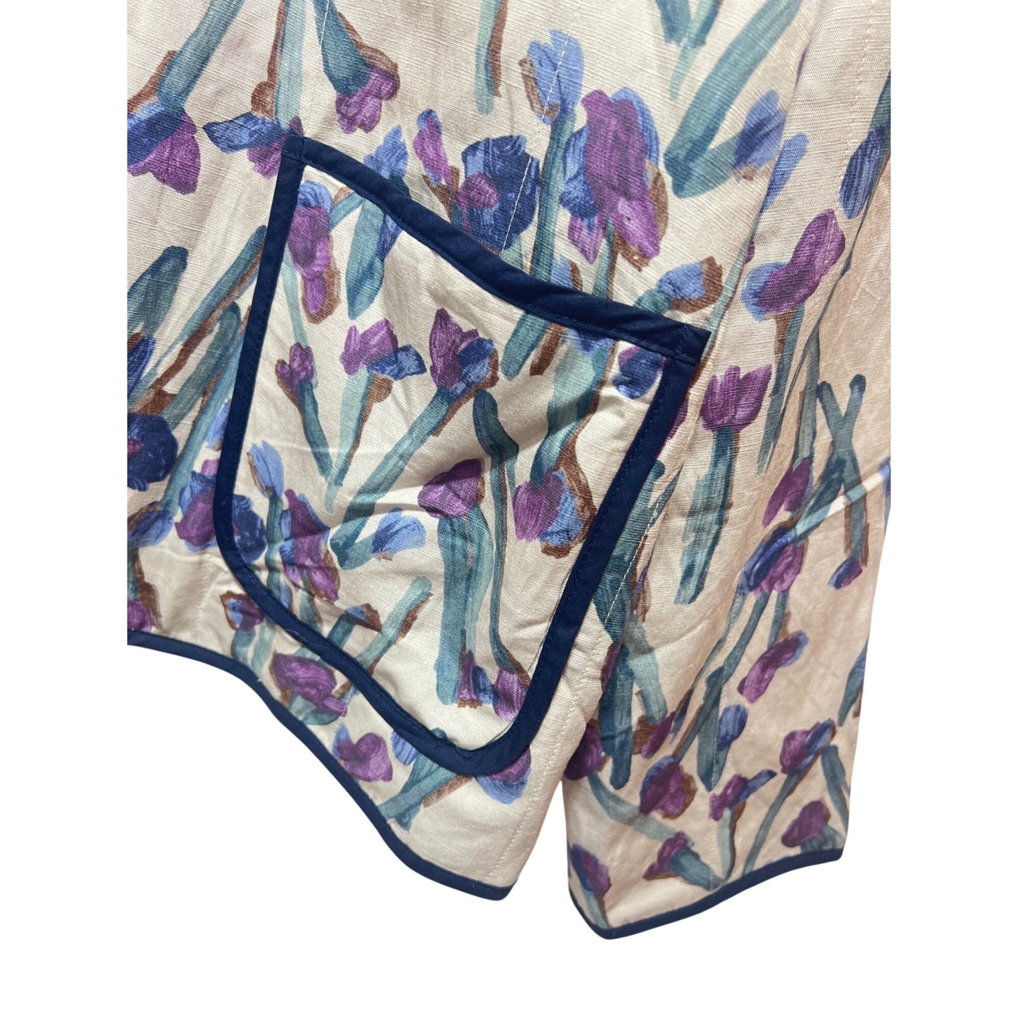Entro Floral Kimono Jacket With Pockets Lightweight Size Small Viscose & Linen Blend Purple & Blue Accents