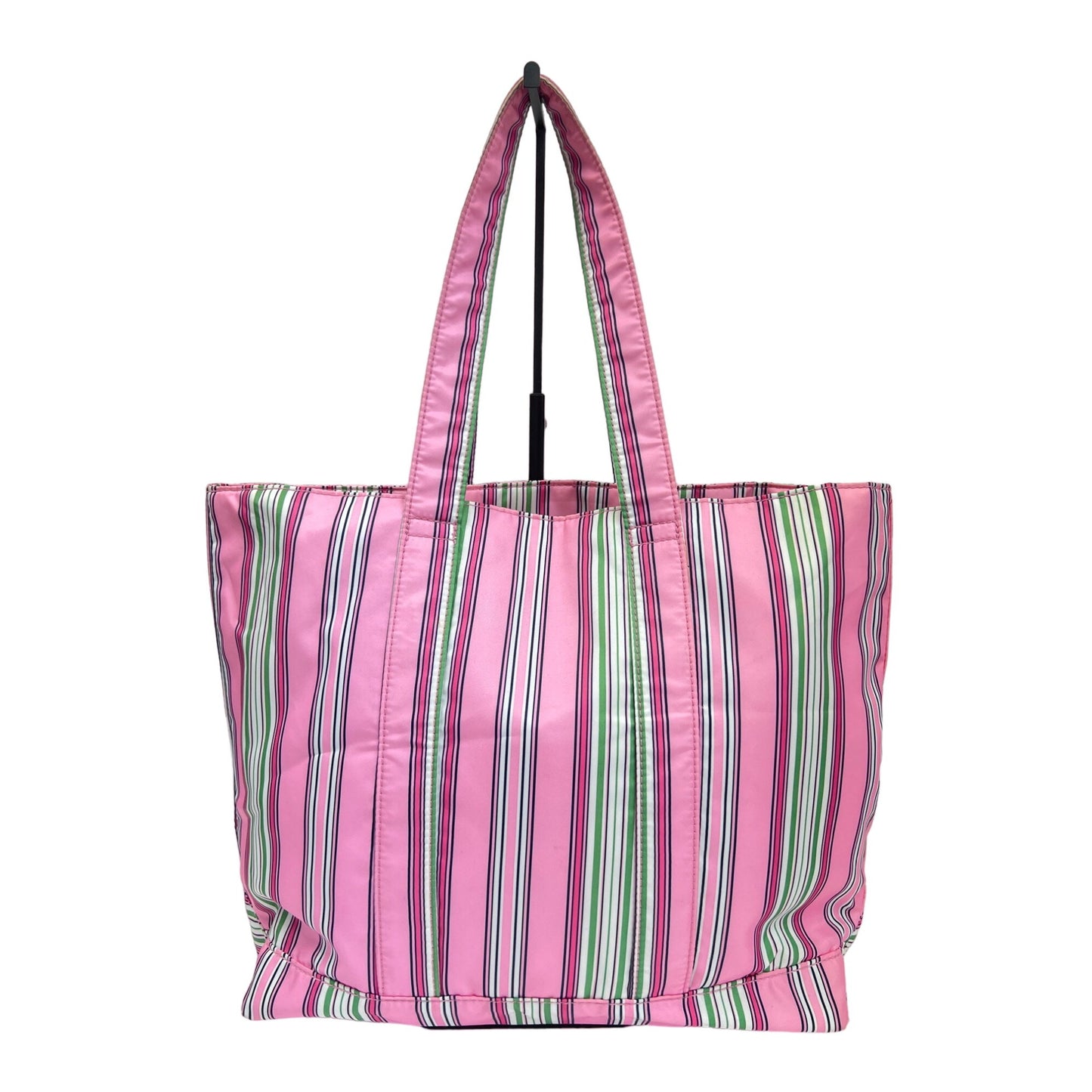 Lauren Ralph Lauren Pink Nylon Striped Tote Shoulder Bag with Monogram Logo