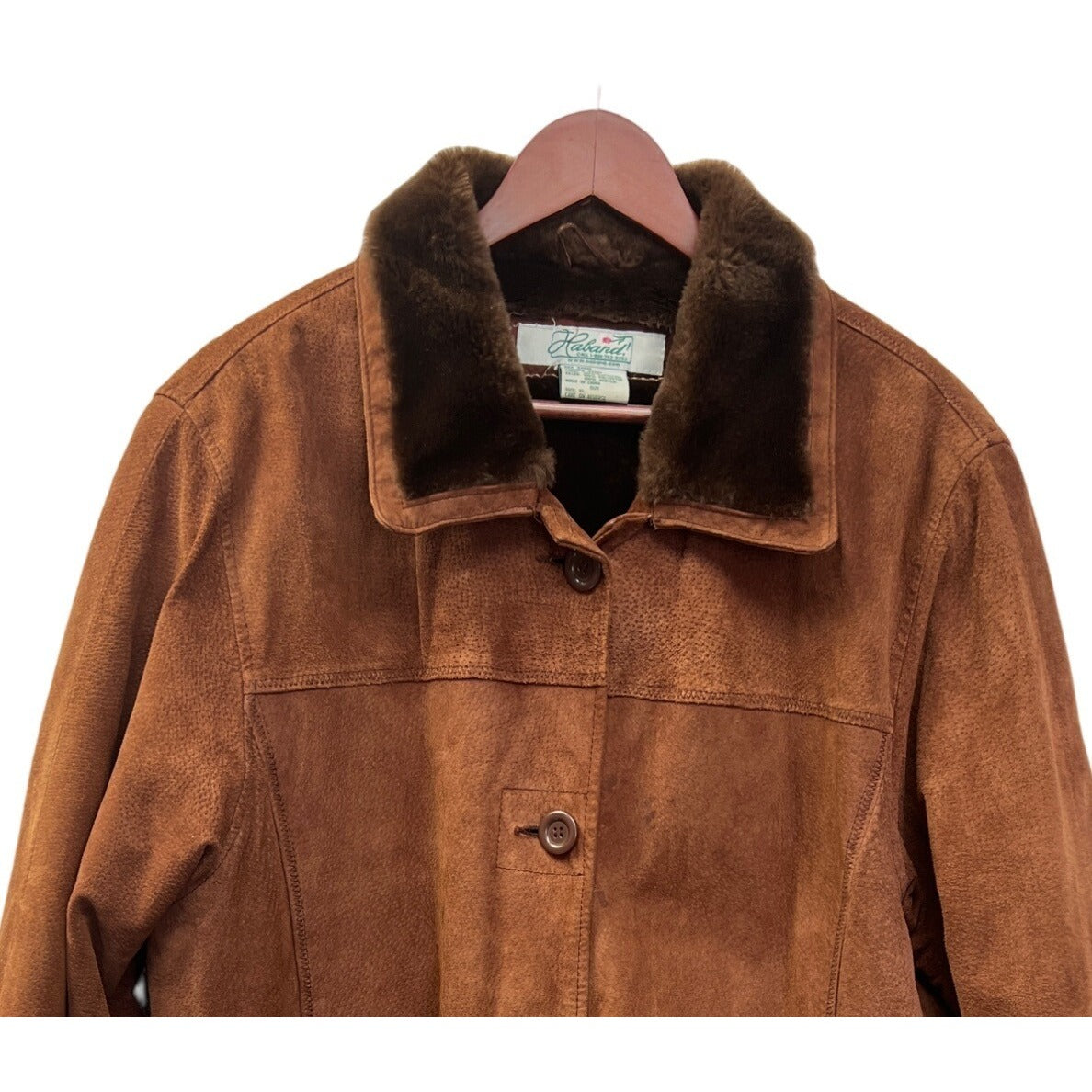 Haband Vintage 70's Brown Suede Leather & Shearling Sheepskin Heavy Coat