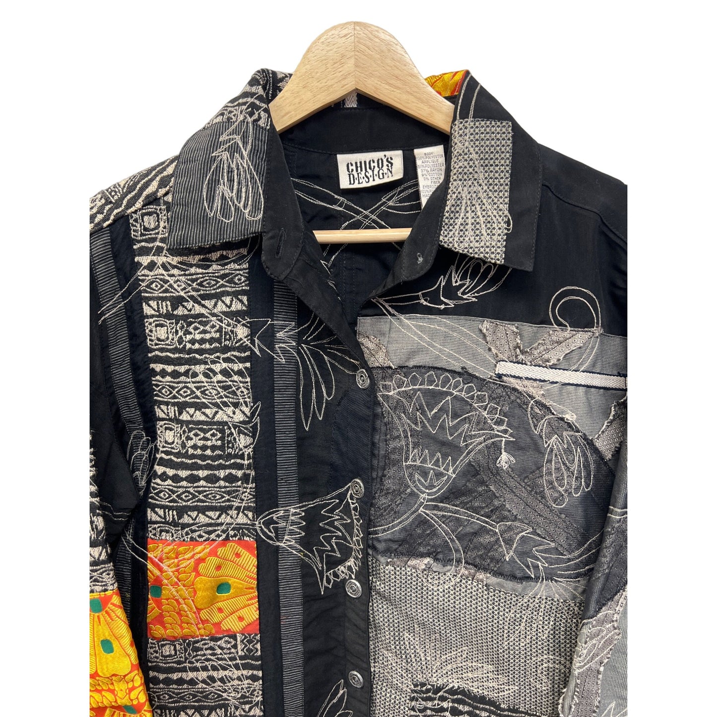 Chico's Design Vintage Embroidery Patchwork Tapestry Jacket