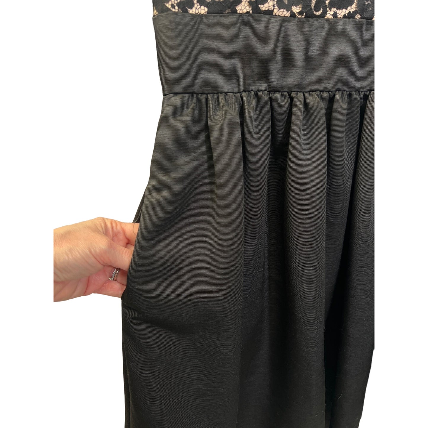 Eliza J Black Taffeta and Lace Overlay A-Line Cocktail Dress