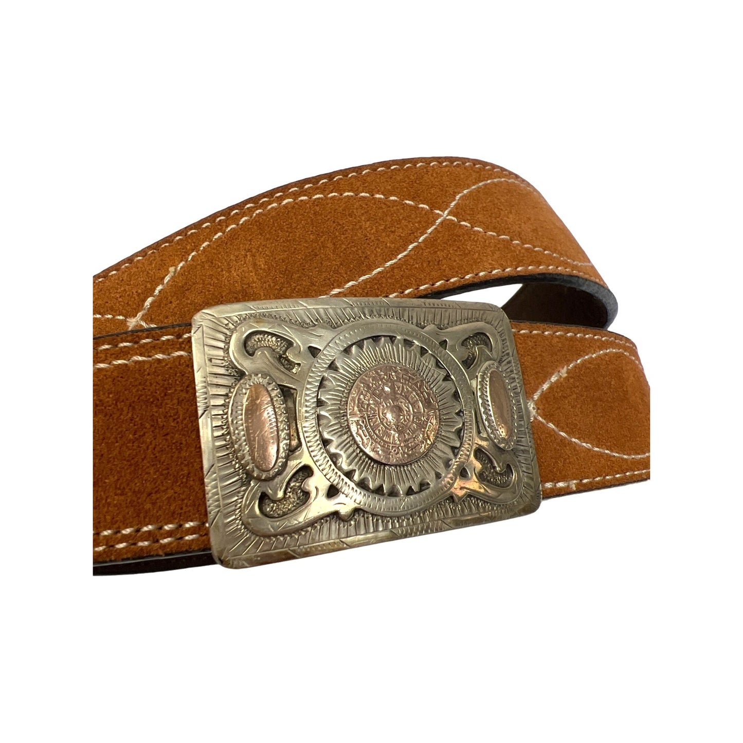 Silver Tone Vintage Mexican Buckle with Brown Suede Belt