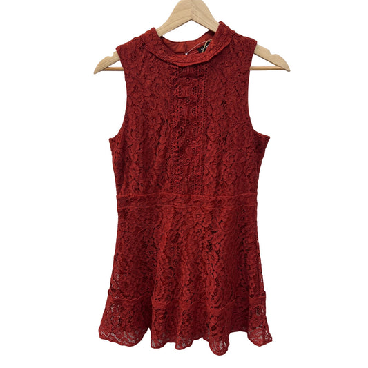 Blu Pepper Burnt Orange Floral Lace Overlay Sleeveless A-Line Dress