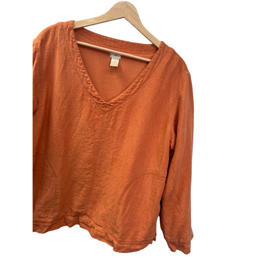 J Jill Quilted Orange Linen Oversized Pullover Sweater Sweatshirt