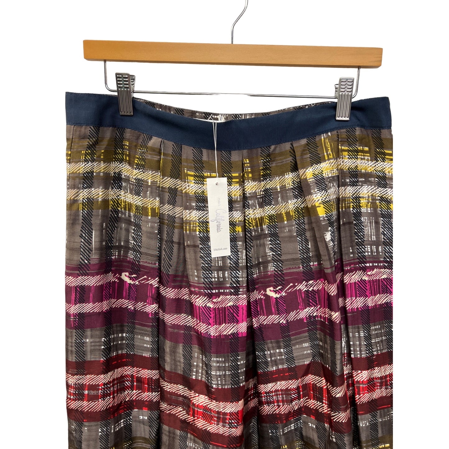 Trina Turk NWT Plaid Silk A-Line Skirt with Ribbon Waist