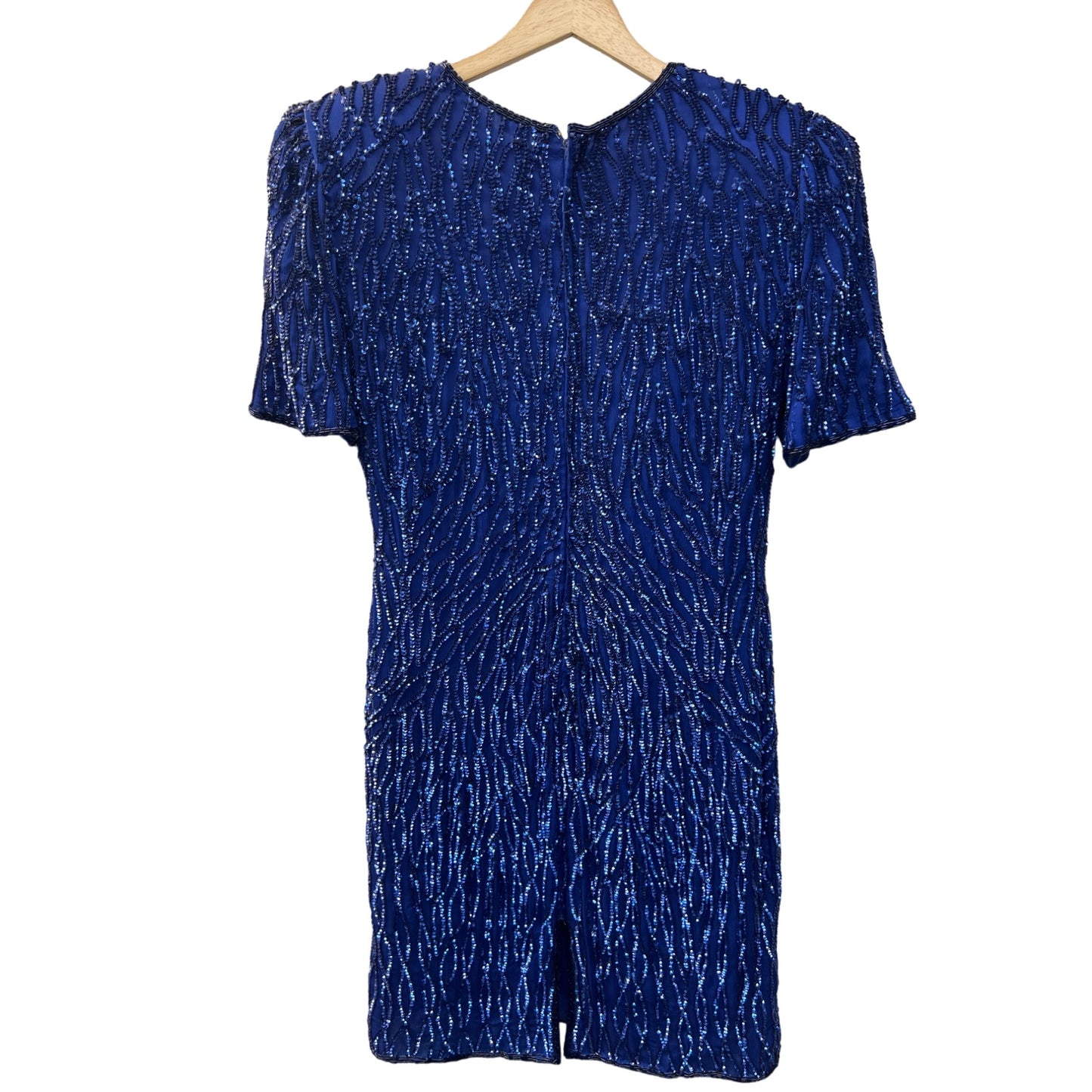 Laurence Kazar Vintage 80's Royal Blue Silk Sequin Cocktail Dress and Purse