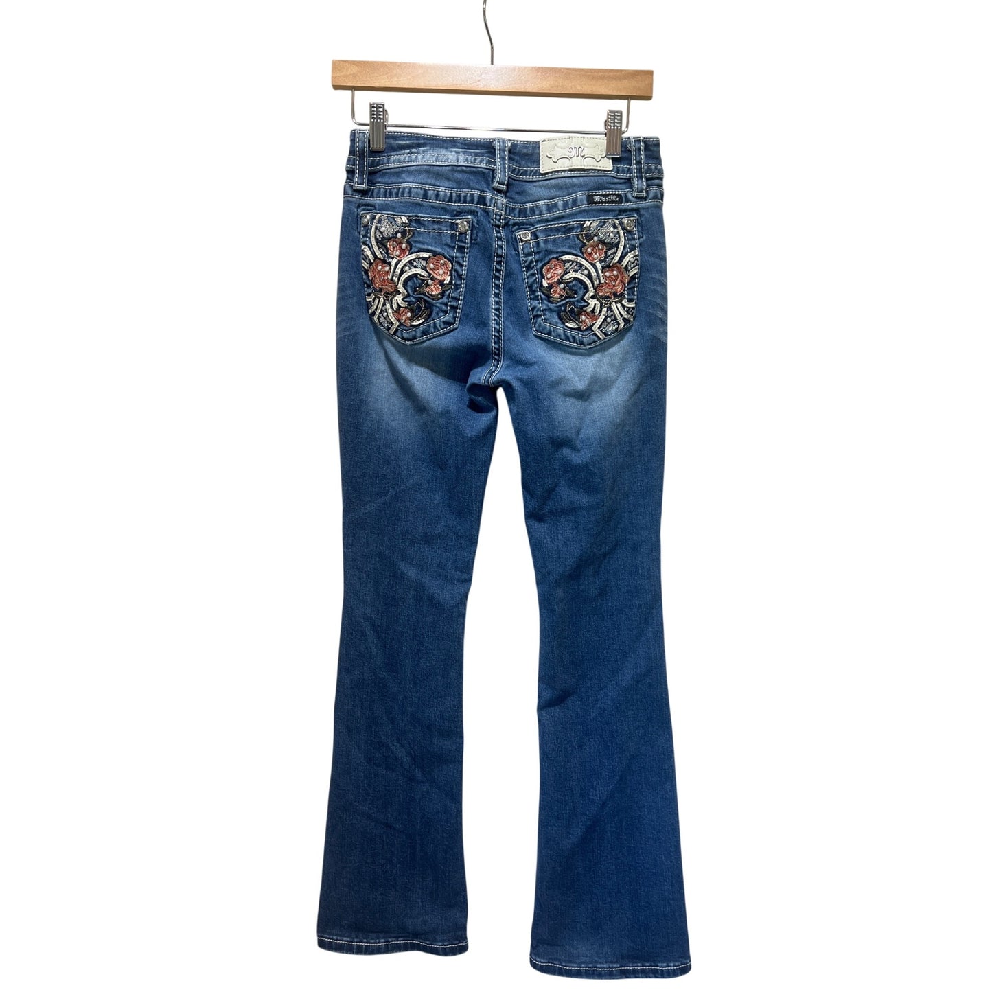 Miss Me Womens Floral Embellished Bootcut Jeans Size 27 Blue Denim