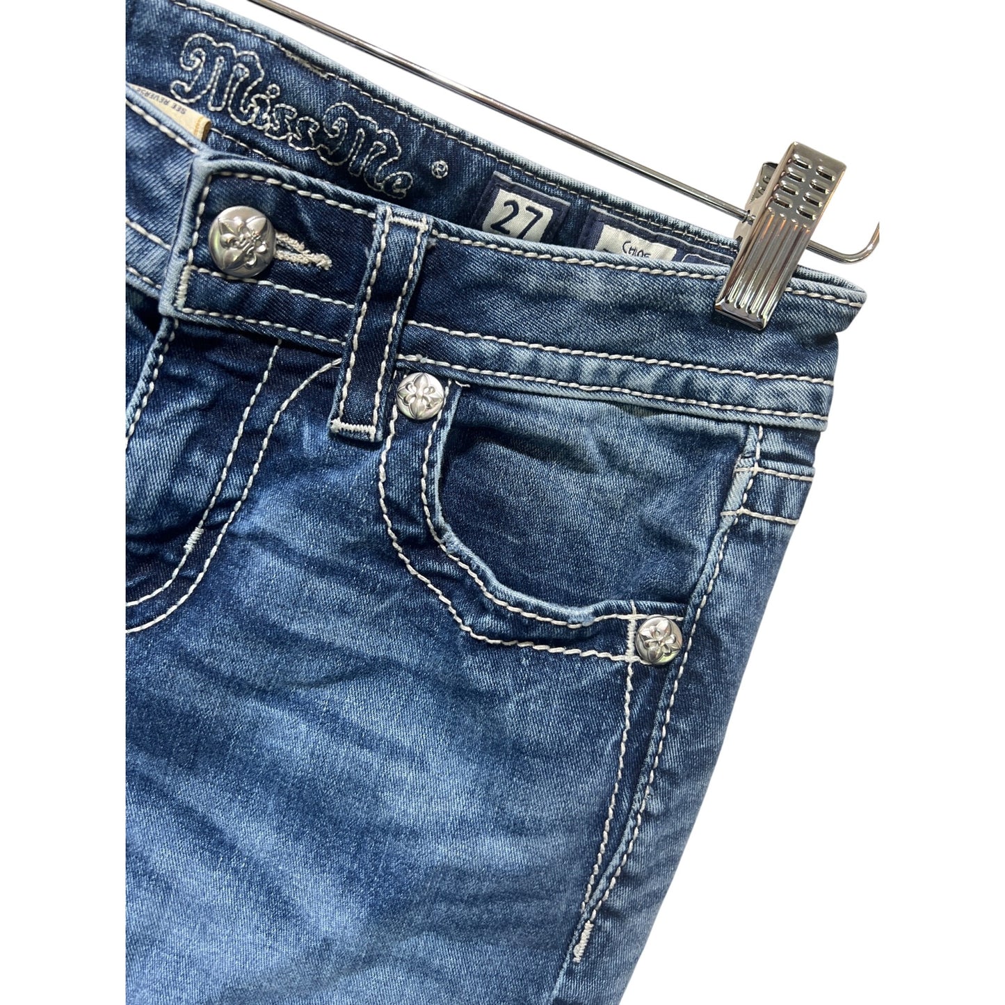 Miss Me Womens Floral Embellished Bootcut Jeans Size 27 Blue Denim