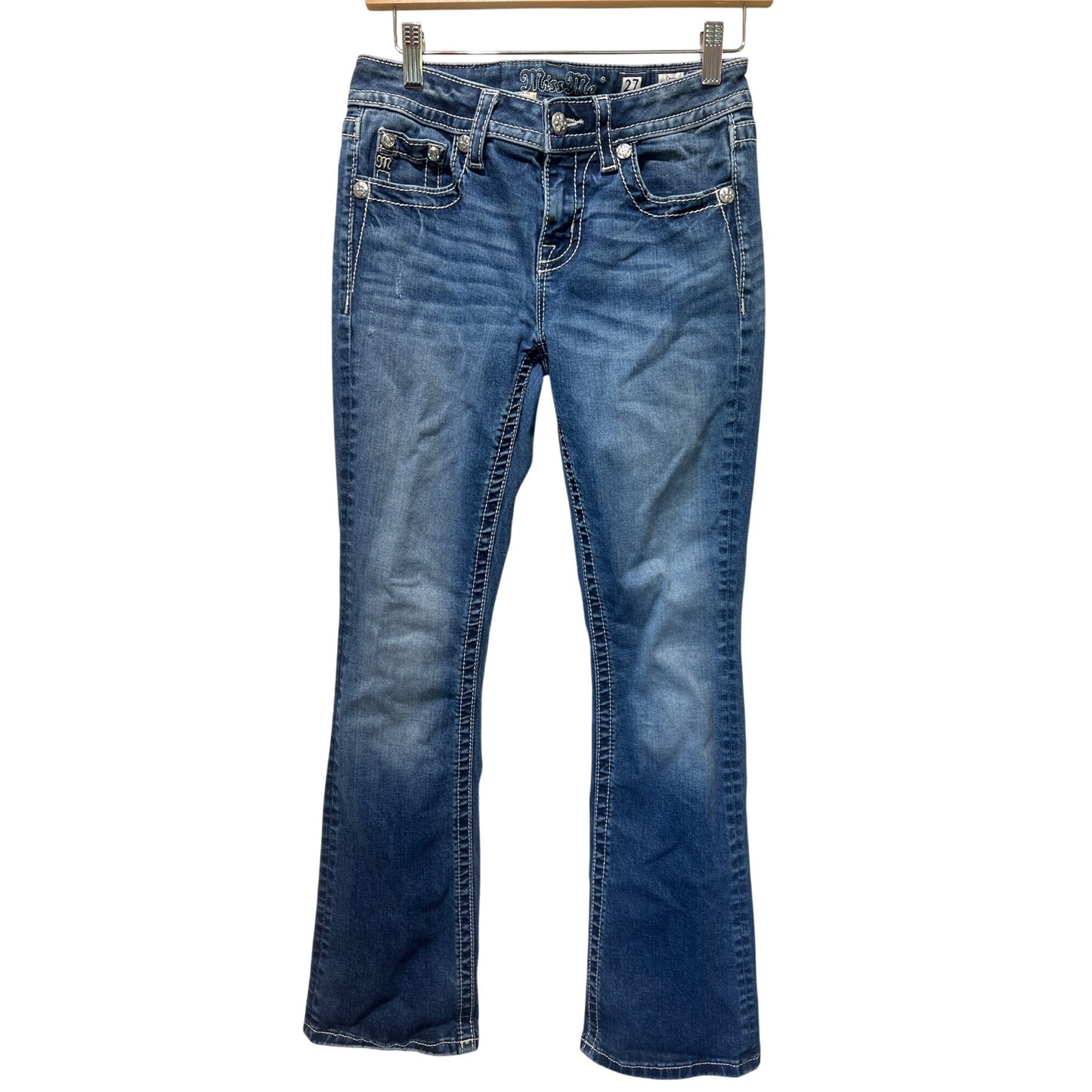 Miss Me Womens Floral Embellished Bootcut Jeans Size 27 Blue Denim