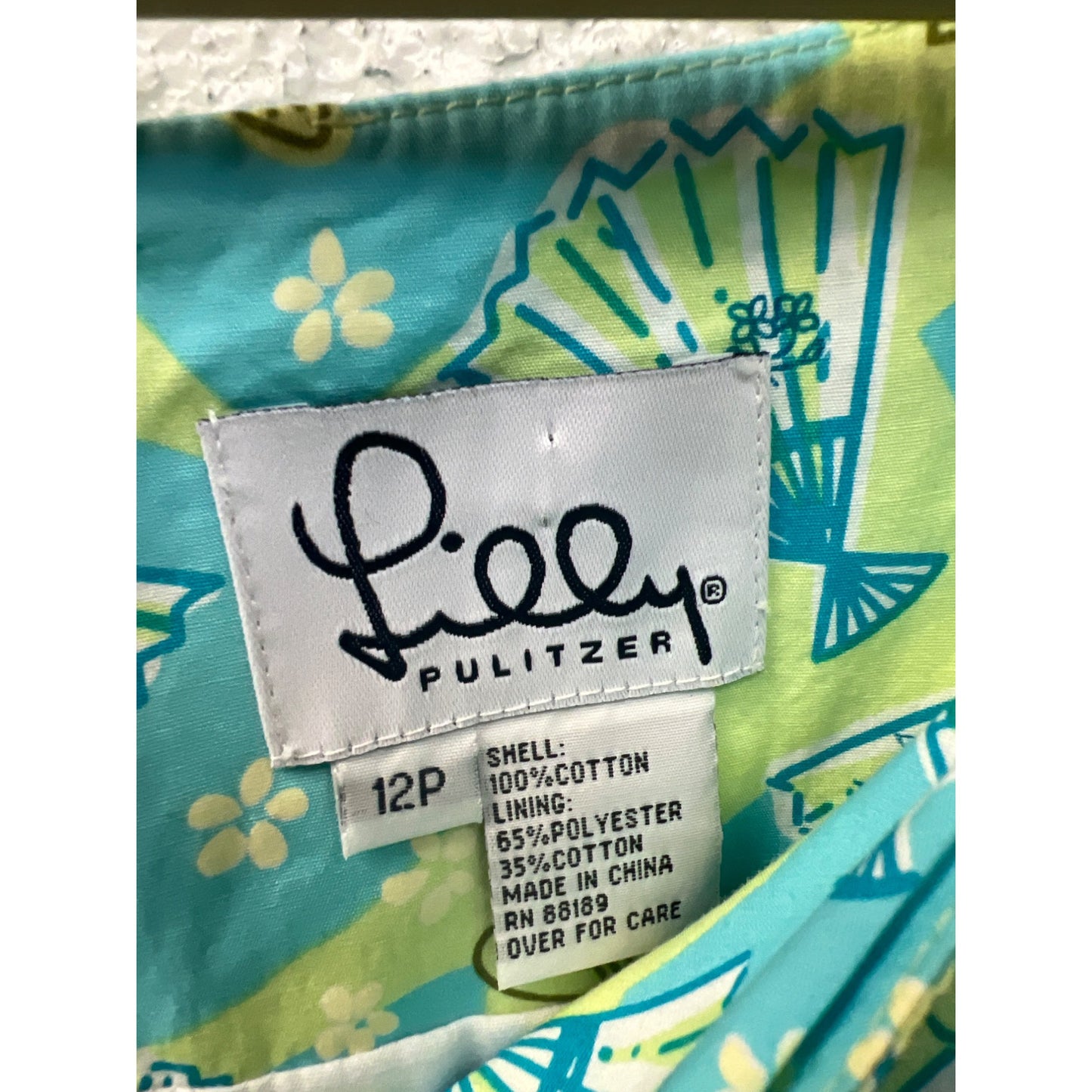Lilly Pulitzer Lime and Aqua Fan Print Sleeveless Cotton Sundress
