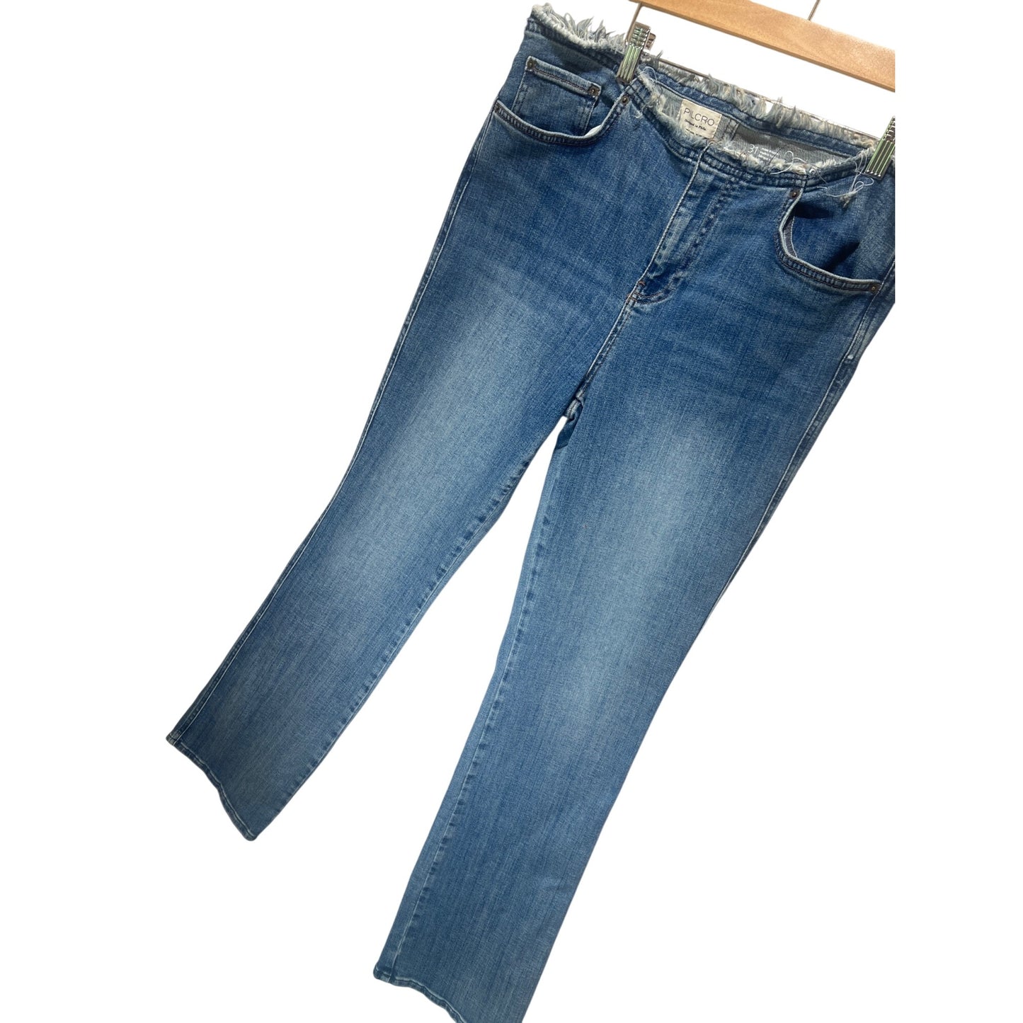 Pilcro Anthropologie High-Rise Frayed Raw Edge Denim Jeans Size 31 Light Wash