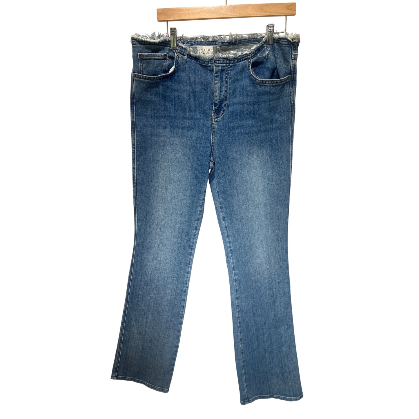 Pilcro Anthropologie High-Rise Frayed Raw Edge Denim Jeans Size 31 Light Wash