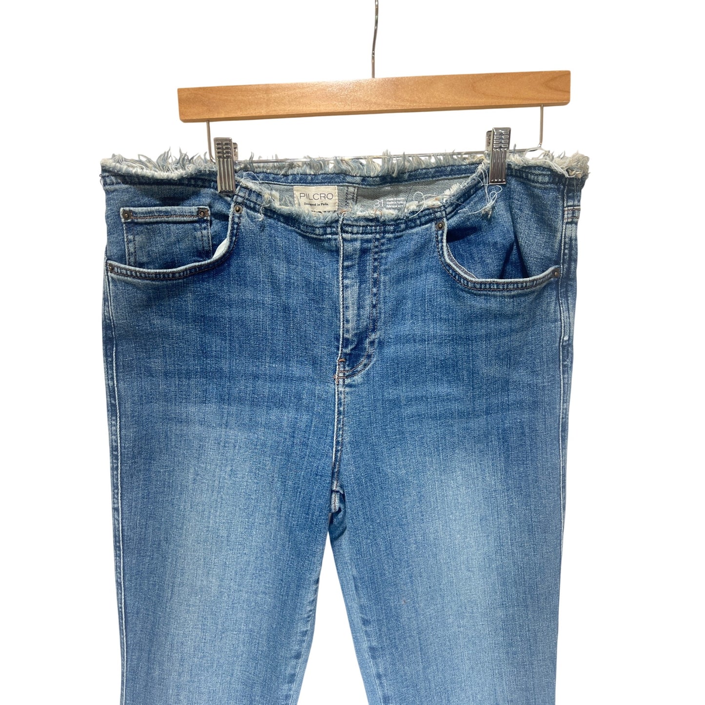 Pilcro Anthropologie High-Rise Frayed Raw Edge Denim Jeans Size 31 Light Wash