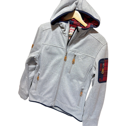 Authentic Kollektion Pilatus Hooded Jacket S Gray Softshell With Red Plaid Accents & Zippered Pockets