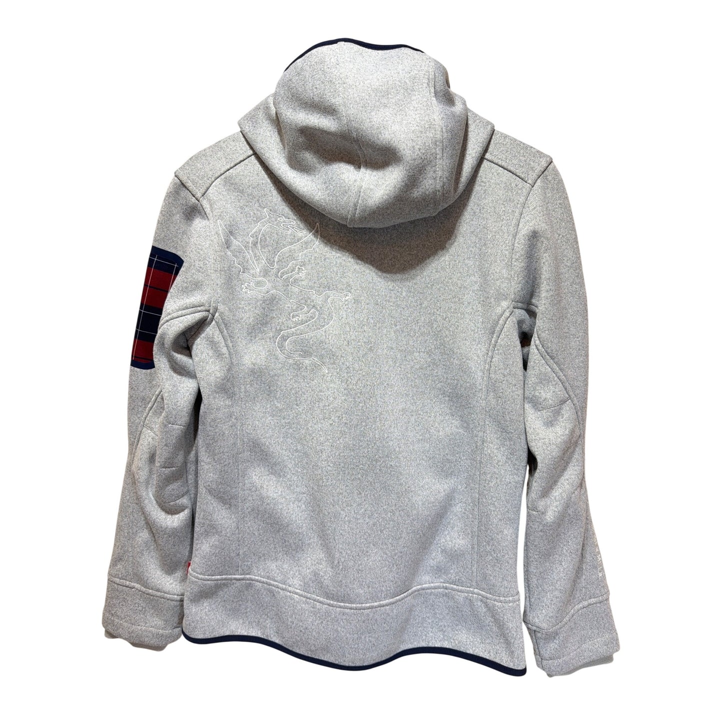 Authentic Kollektion Pilatus Hooded Jacket S Gray Softshell With Red Plaid Accents & Zippered Pockets